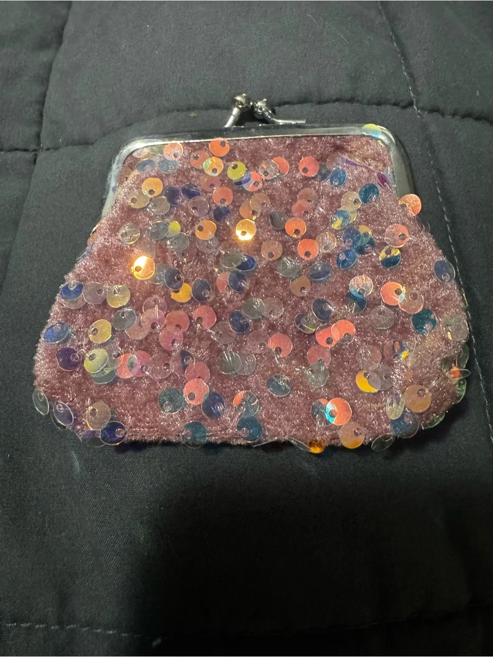 Sequined Pink Kiss-Lock Coin Purse